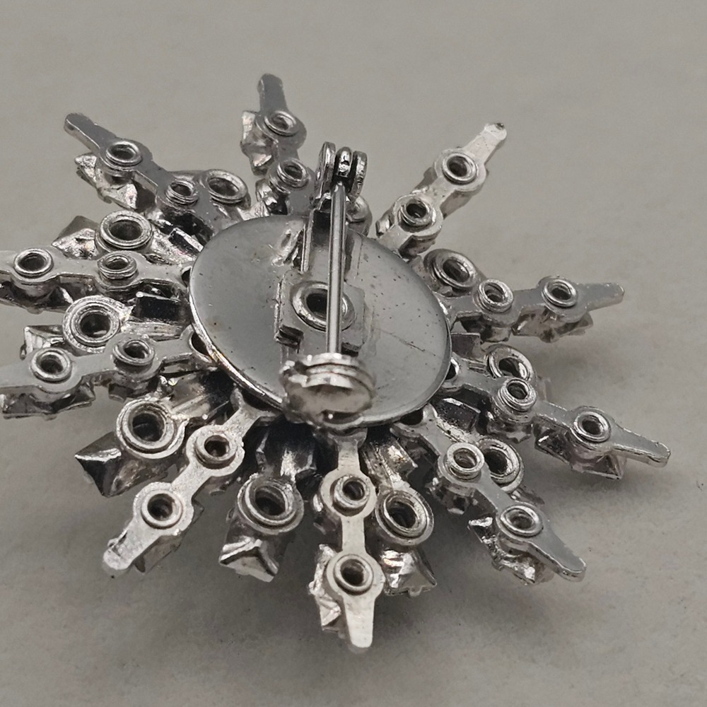 Vintage Starburst Brooch Clear Silver Tone Baguette Rhinestone 1.5" Pin Formal - Picture 12 of 15